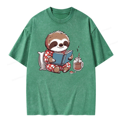 Pagewings Books Sloth Book lover Gift cute sloth on Unisex Washed T-shirt