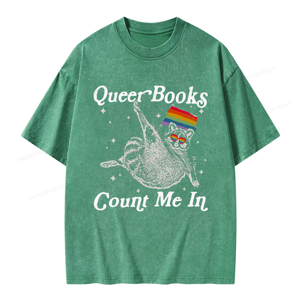 Pagewings Queer Books Count Me In Unisex Washed T-shirt