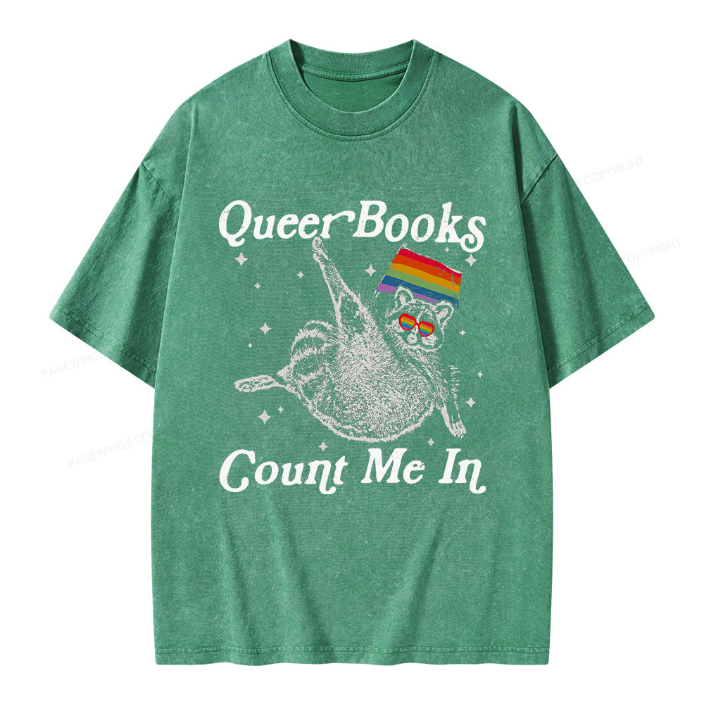 Pagewings Queer Books Count Me In Unisex Washed T-shirt