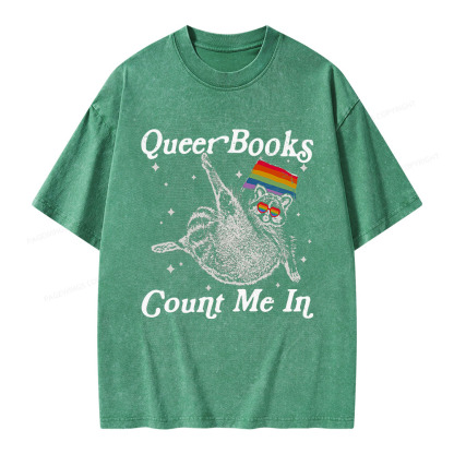 Pagewings Queer Books Count Me In Unisex Washed T-shirt