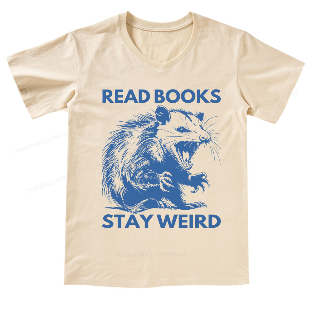 Pagewings Read Books Stay Weird V-neck T-shirt