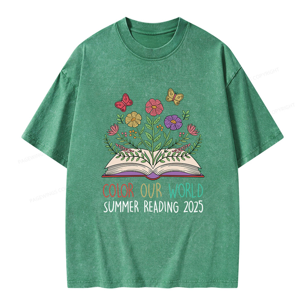 Pagewings Color Our World Summer Reading 2025 Unisex Washed T-shirt