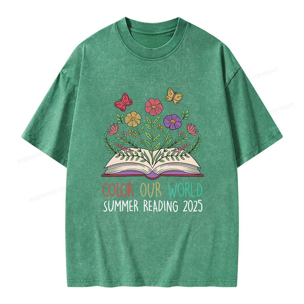 Pagewings Color Our World Summer Reading 2025 Unisex Washed T-shirt