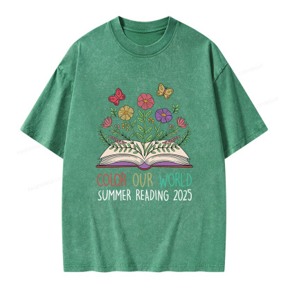 Pagewings Color Our World Summer Reading 2025 Unisex Washed T-shirt