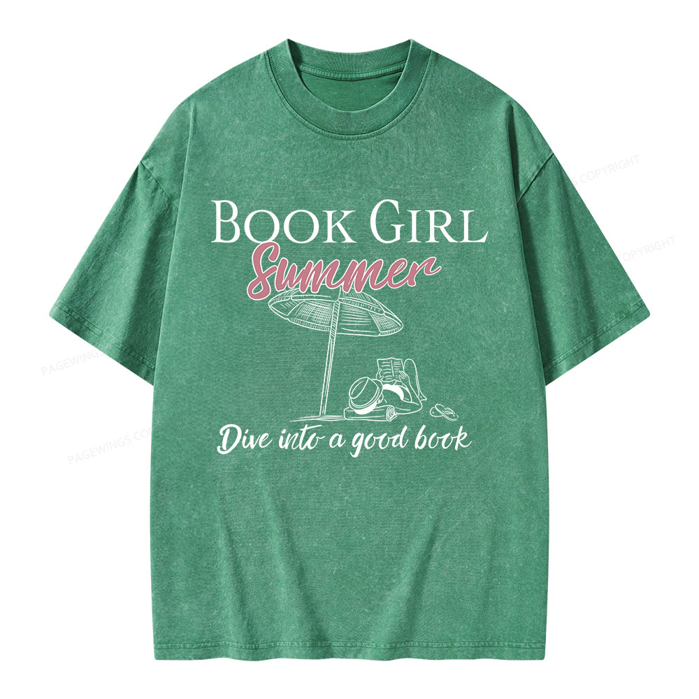Pagewings Book Girl Summer Unisex Washed T-shirt