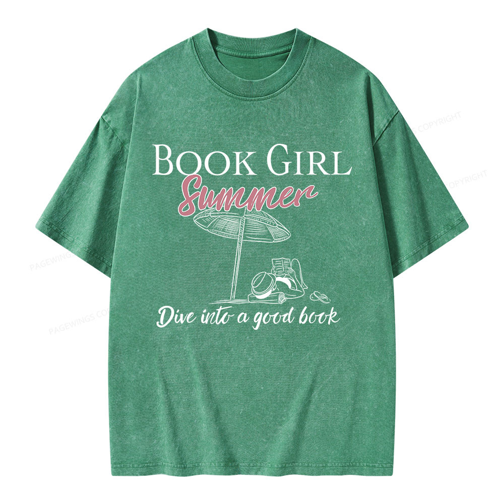 Pagewings Book Girl Summer Unisex Washed T-shirt