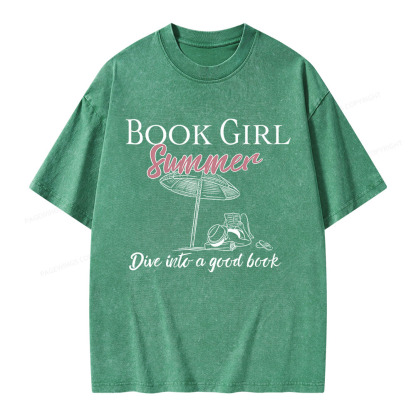 Pagewings Book Girl Summer Unisex Washed T-shirt