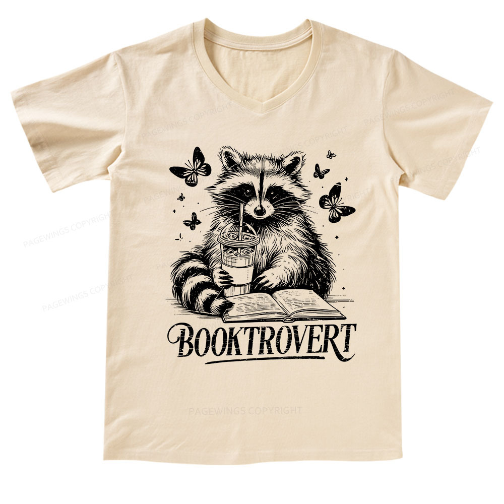 Pagewings Raccoon BookTrovert V-neck T-shirt