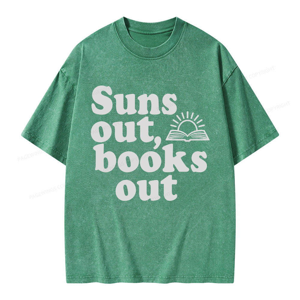 Pagewings Suns Out Books Out Unisex Washed T-shirt