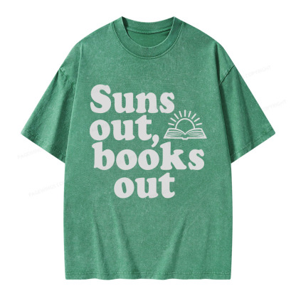 Pagewings Suns Out Books Out Unisex Washed T-shirt
