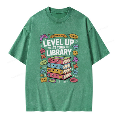 Pagewings Level Up at Your Library Summer 2025 Unisex Washed T-shirt