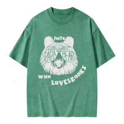 Pagewings Just A Papa Bear Who Loves Books Unisex Washed T-shirt