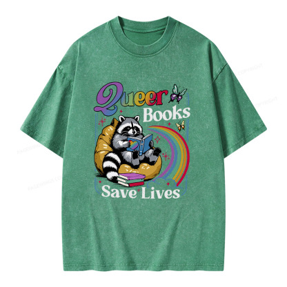 Pagewings Queer Books Save Lives Unisex Washed T-shirt