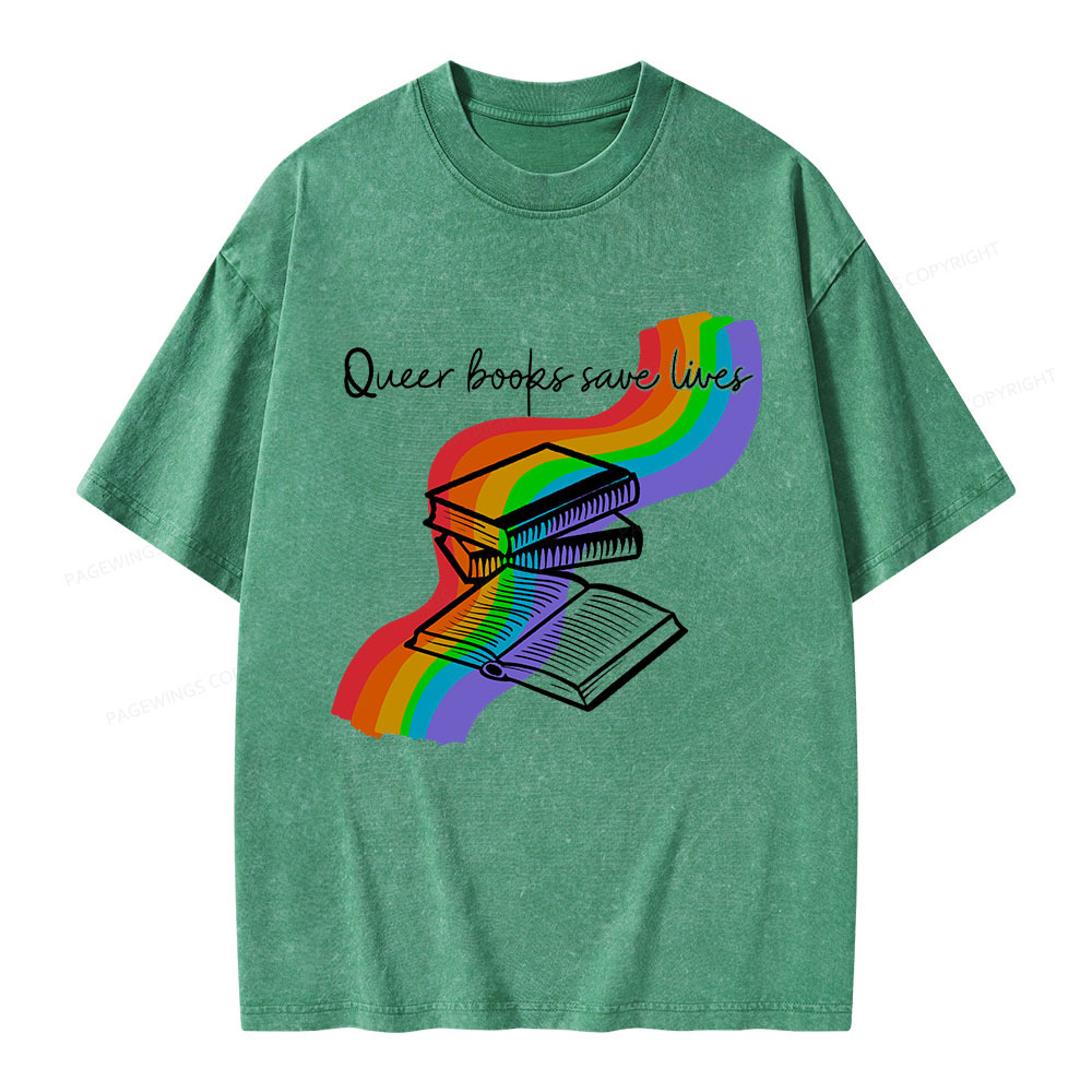 Pagewings Queer Books Save Lives Unisex Washed T-shirt