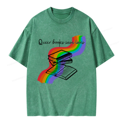Pagewings Queer Books Save Lives Unisex Washed T-shirt