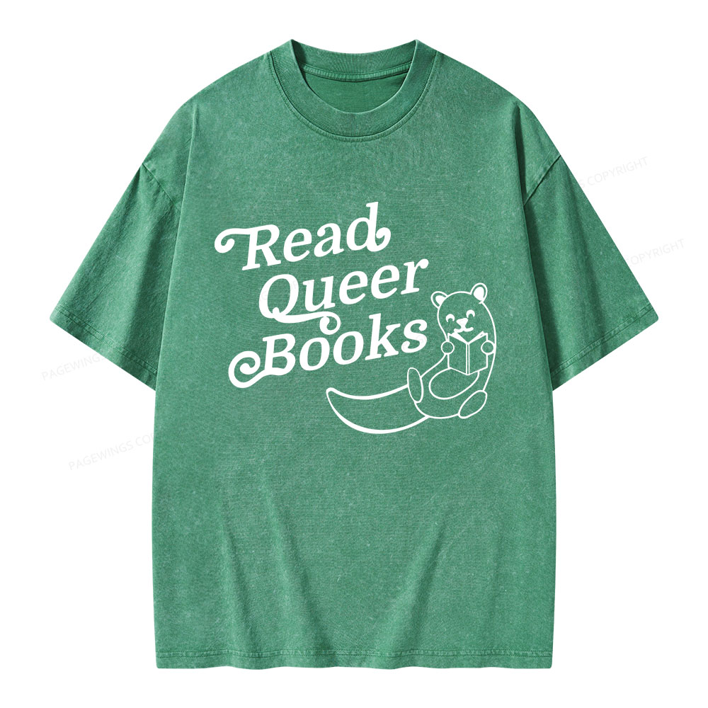 Pagewings Read Queer Books Unisex Washed T-shirt