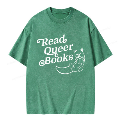 Pagewings Read Queer Books Unisex Washed T-shirt
