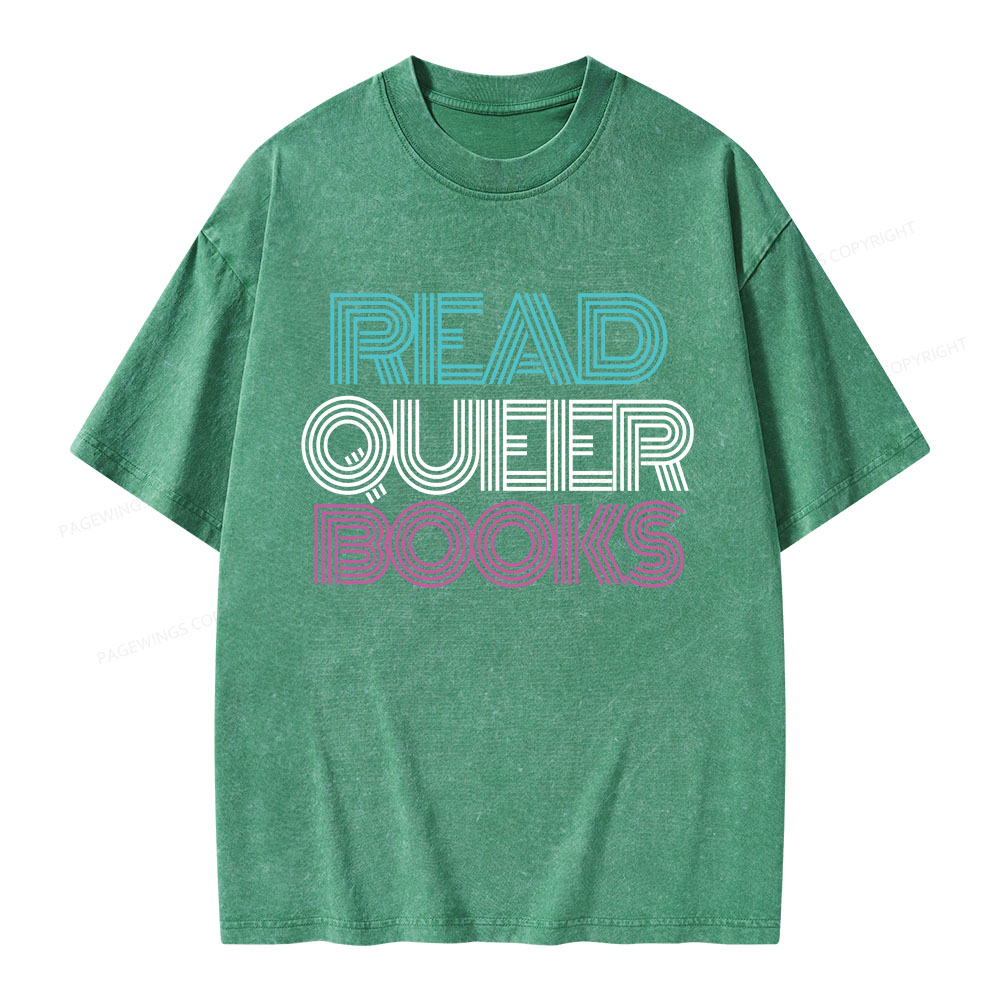 Pagewings Read Queer Books Unisex Washed T-shirt