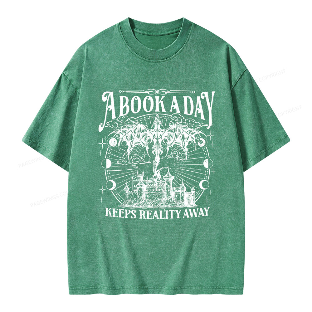 Pagewings A Book A Day Keeps Reality Away Unisex Washed T-shirt