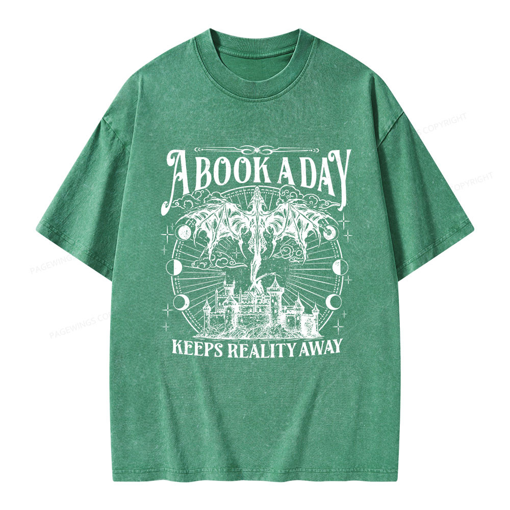 Pagewings A Book A Day Keeps Reality Away Unisex Washed T-shirt