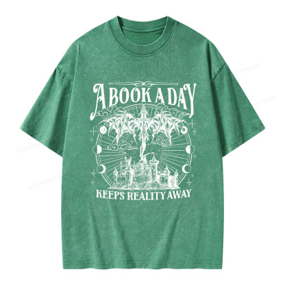 Pagewings A Book A Day Keeps Reality Away Unisex Washed T-shirt