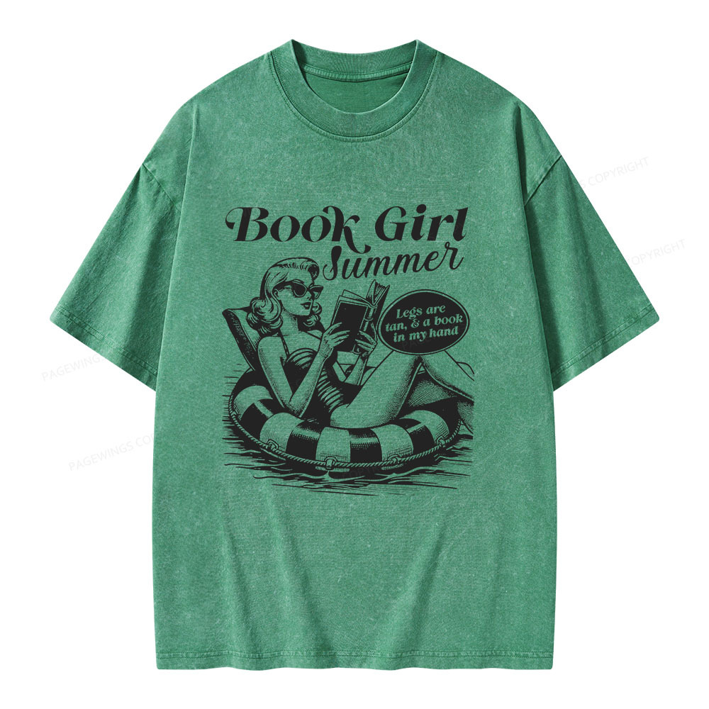 Pagewings Book Girl Summer Unisex Washed T-shirt