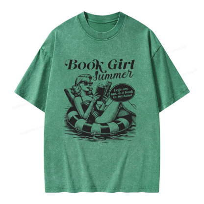 Pagewings Book Girl Summer Unisex Washed T-shirt