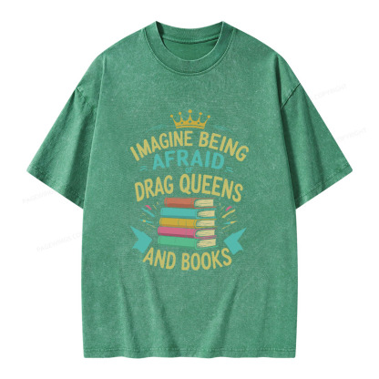 Pagewings Afraid Of Drag Queens And Books Unisex Washed T-shirt