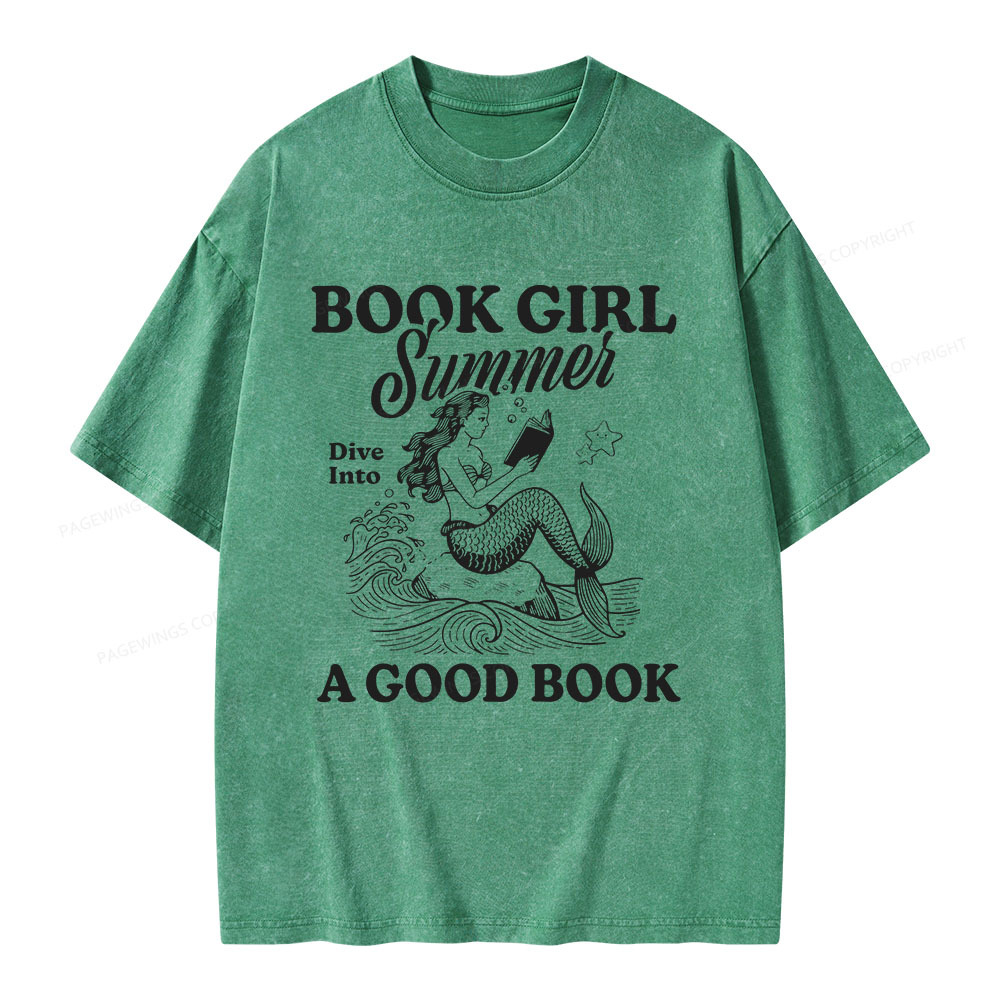 Pagewings Book Girl Summer Unisex Washed T-shirt