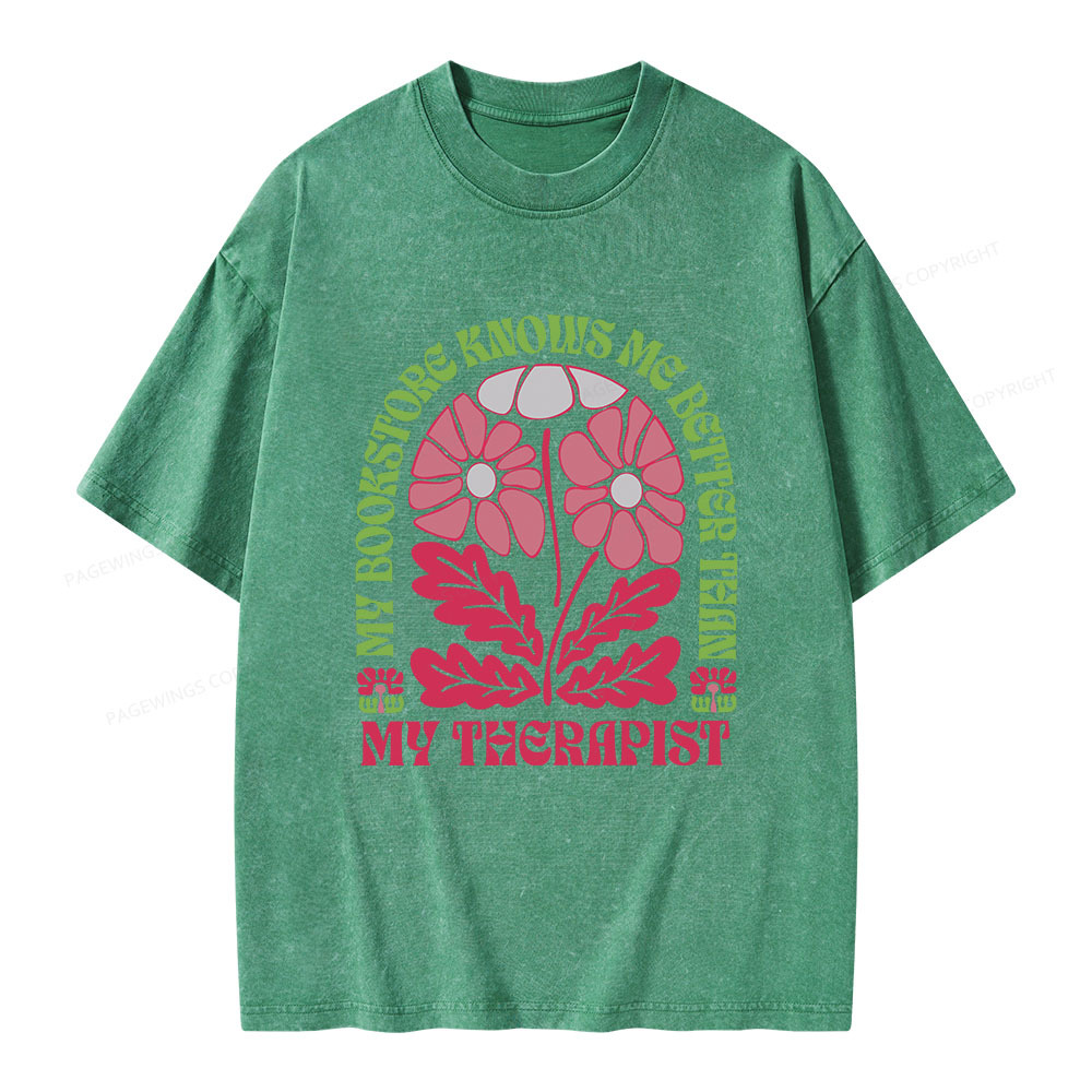 Pagewings My Bookstore Knows Me Better Than My Therapist Unisex Washed T-shirt
