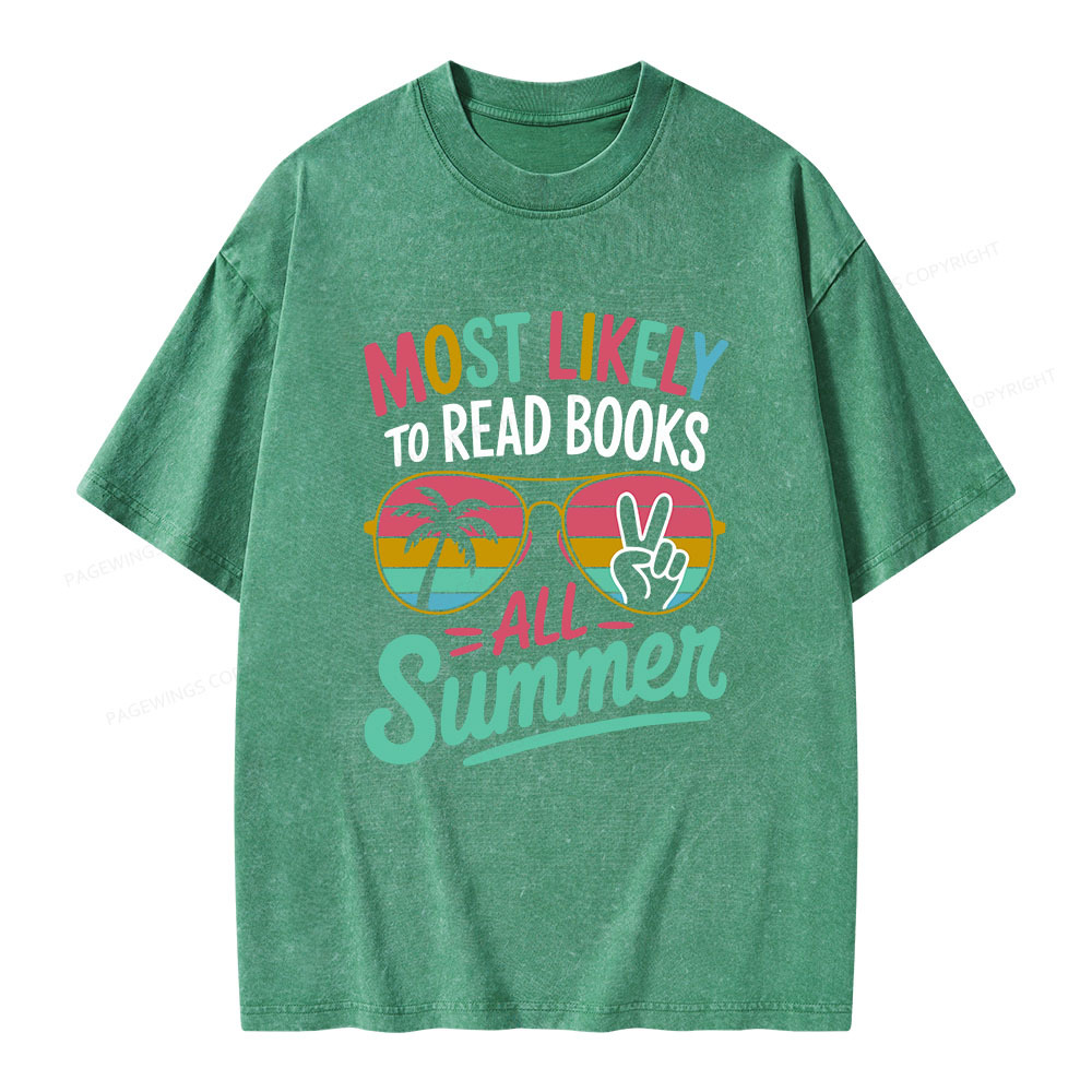 Pagewings Most Likely To Read Books All Summer Unisex Washed T-shirt