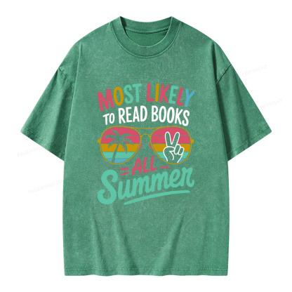 Pagewings Most Likely To Read Books All Summer Unisex Washed T-shirt