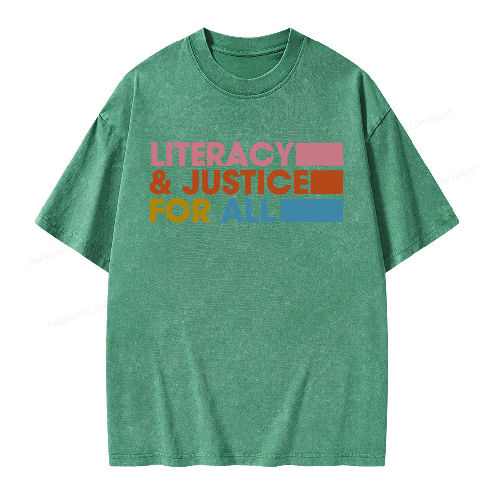 Pagewings Literacy Justice For All Unisex Washed T-shirt