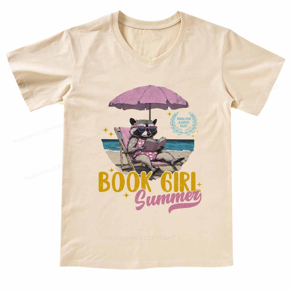 Pagewings Book Girl Summer  V-neck T-shirt