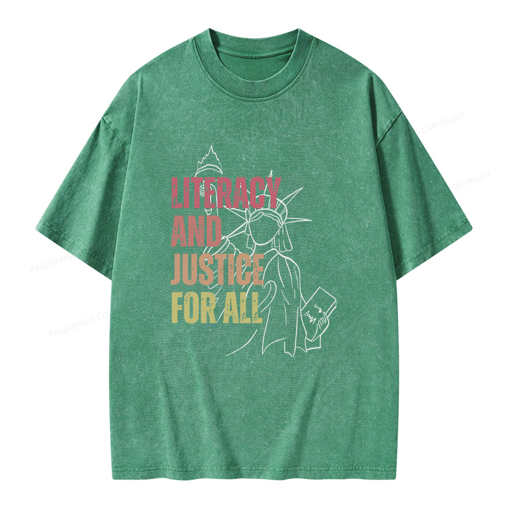 Pagewings Literacy And Justice For All Unisex Washed T-shirt