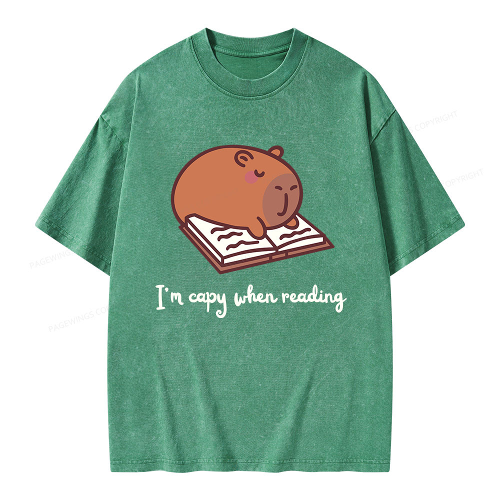 Pagewings I'm Capy When I'm Reading Unisex Washed T-shirt