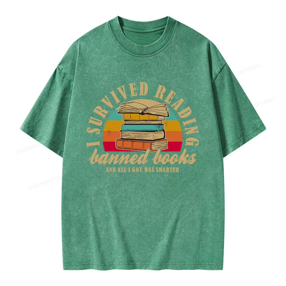 Pagewings I Survived Reading Banned Books Unisex Washed T-shirt