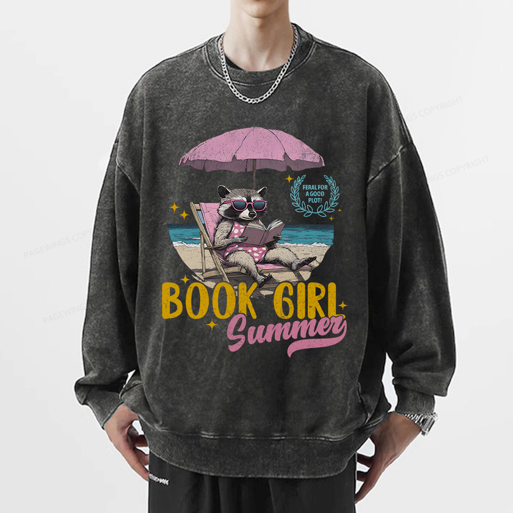 Pagewings Book Girl Summer Unisex Washed Sweatshirt