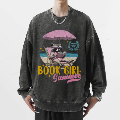 Pagewings Book Girl Summer Unisex Washed Sweatshirt
