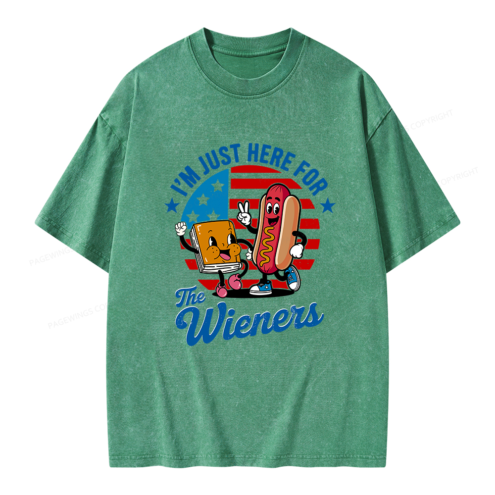 Pagewings Just Here For The Wieners Unisex Washed T-shirt