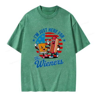Pagewings Just Here For The Wieners Unisex Washed T-shirt