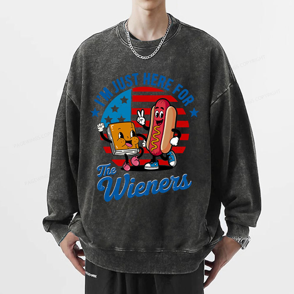 Pagewings Just Here For The Wieners Unisex Washed Sweatshirt