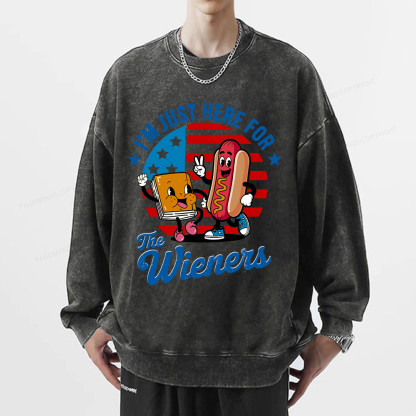Pagewings Just Here For The Wieners Unisex Washed Sweatshirt