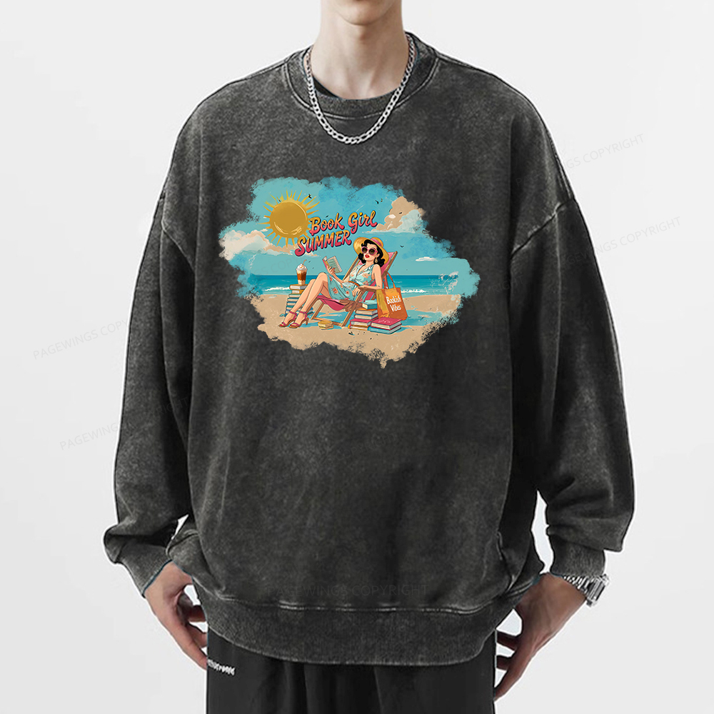 Pagewings Book Girl Summer Edition Essential Unisex Washed Sweatshirt