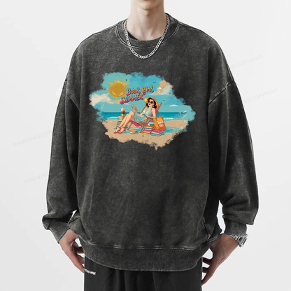 Pagewings Book Girl Summer Edition Essential Unisex Washed Sweatshirt