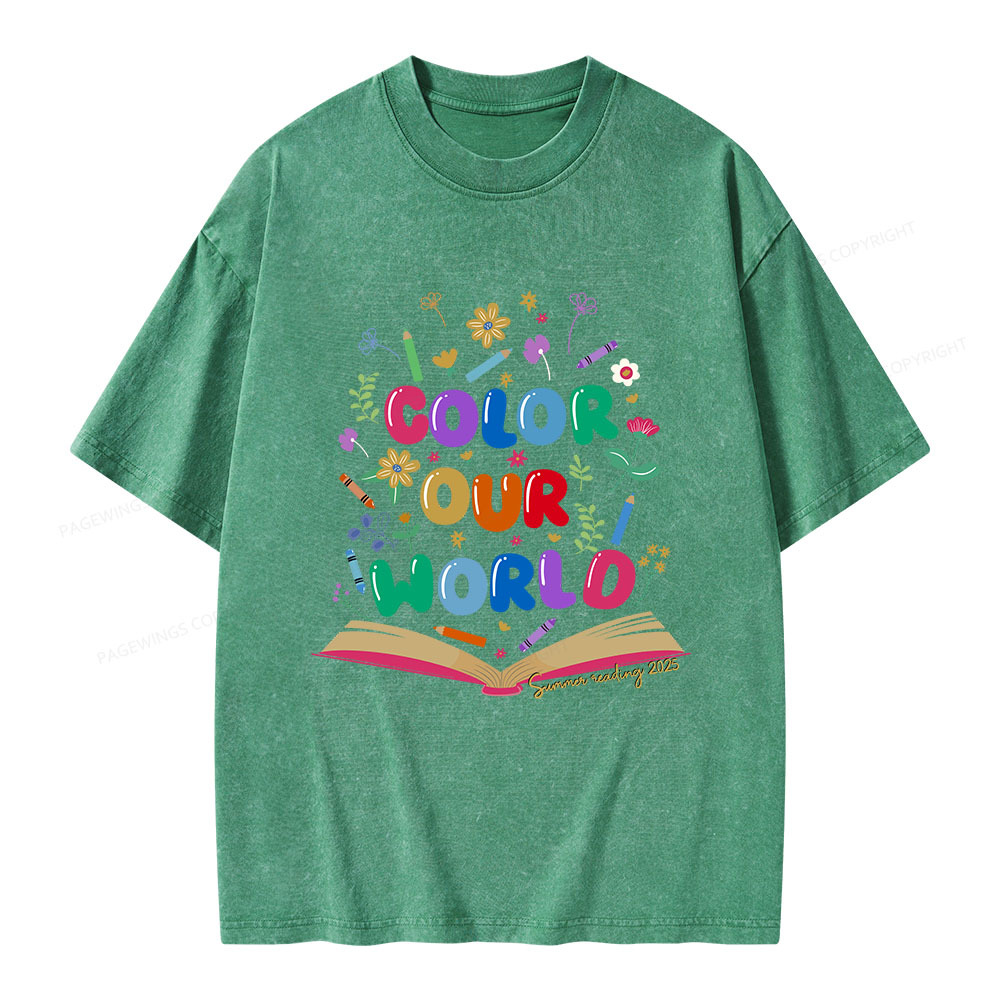 Pagewings Color Our World Summer Reading 2025 Unisex Washed T-shirt