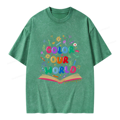 Pagewings Color Our World Summer Reading 2025 Unisex Washed T-shirt