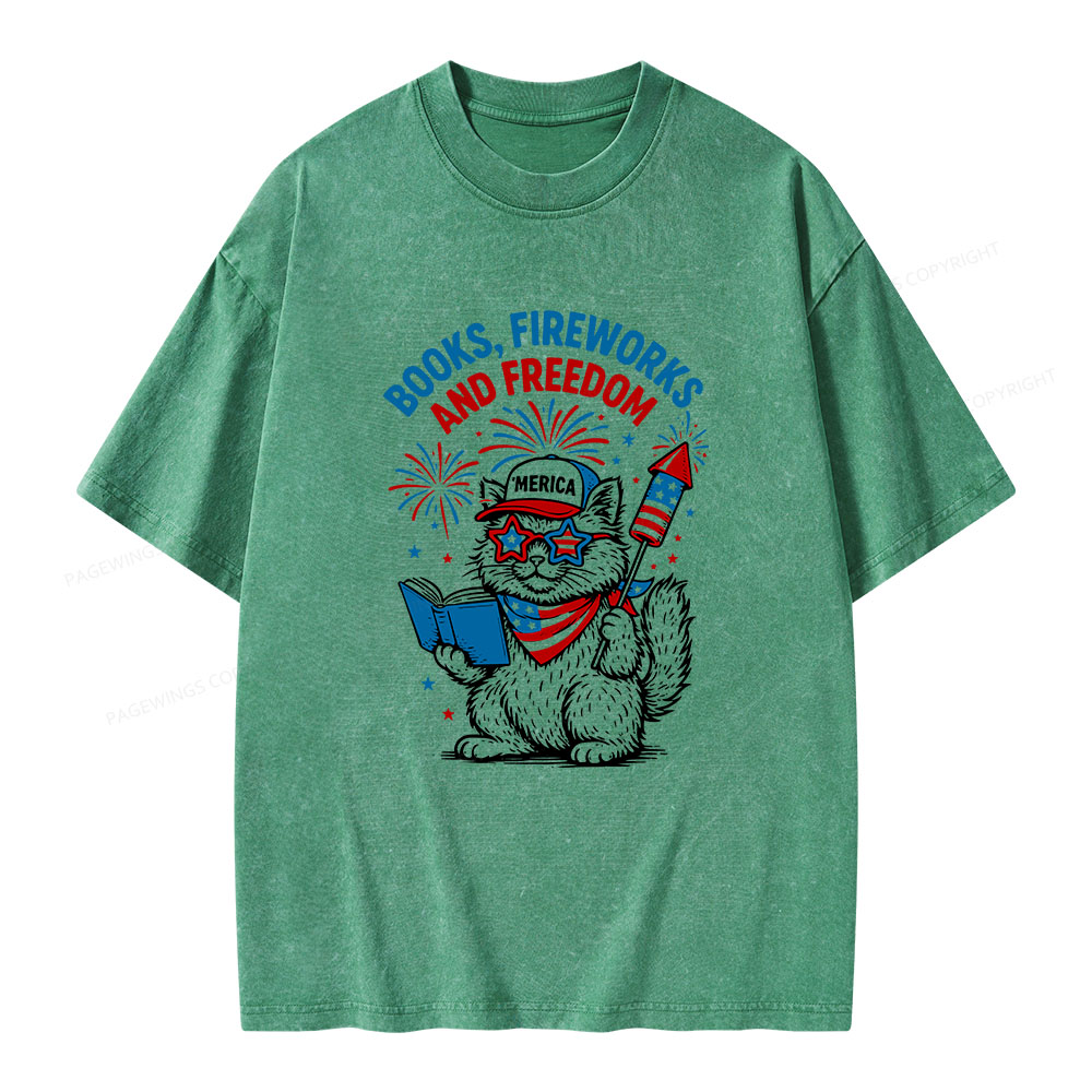 Pagewings Books Fireworks And Freedom Unisex Washed T-shirt