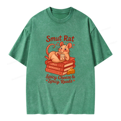 Pagewings Smut Rat Spicy Cheese Spicy Reads Unisex Washed T-shirt