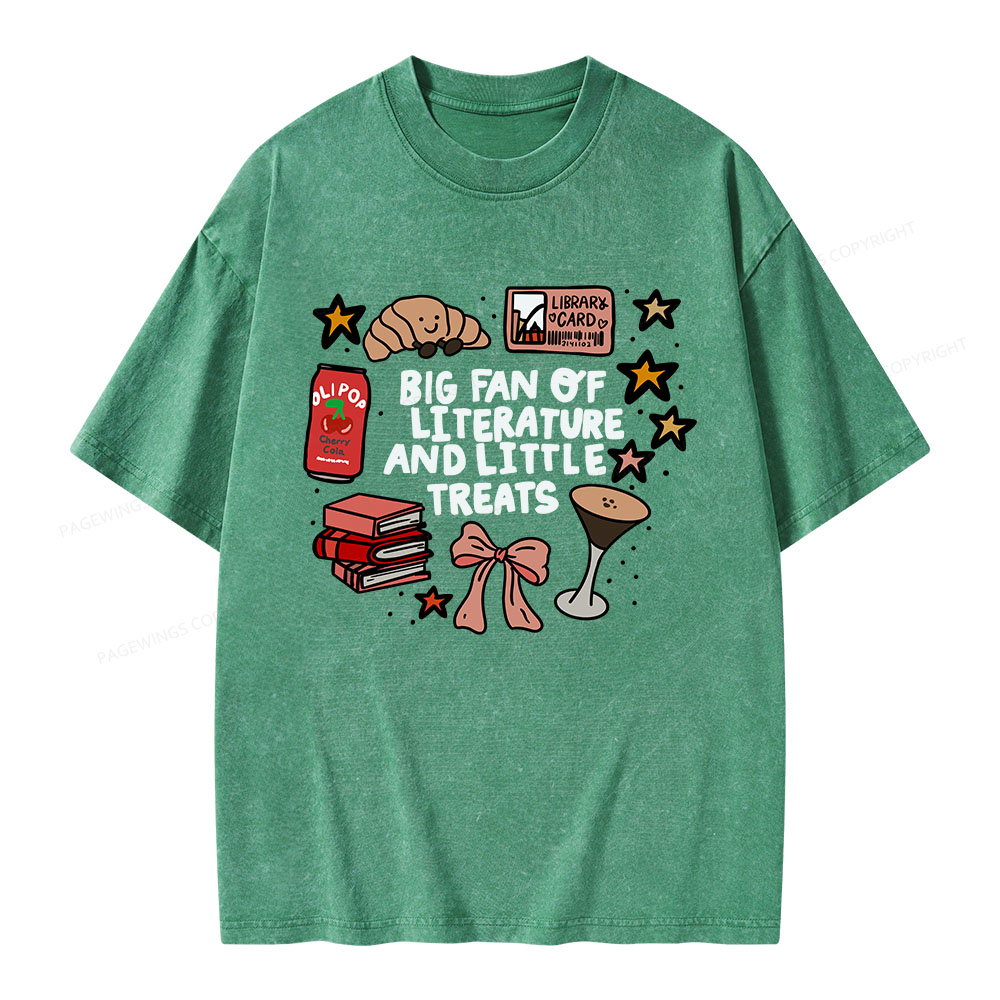 Pagewings Big Fan Of Literature And Little Treats Unisex Washed T-shirt